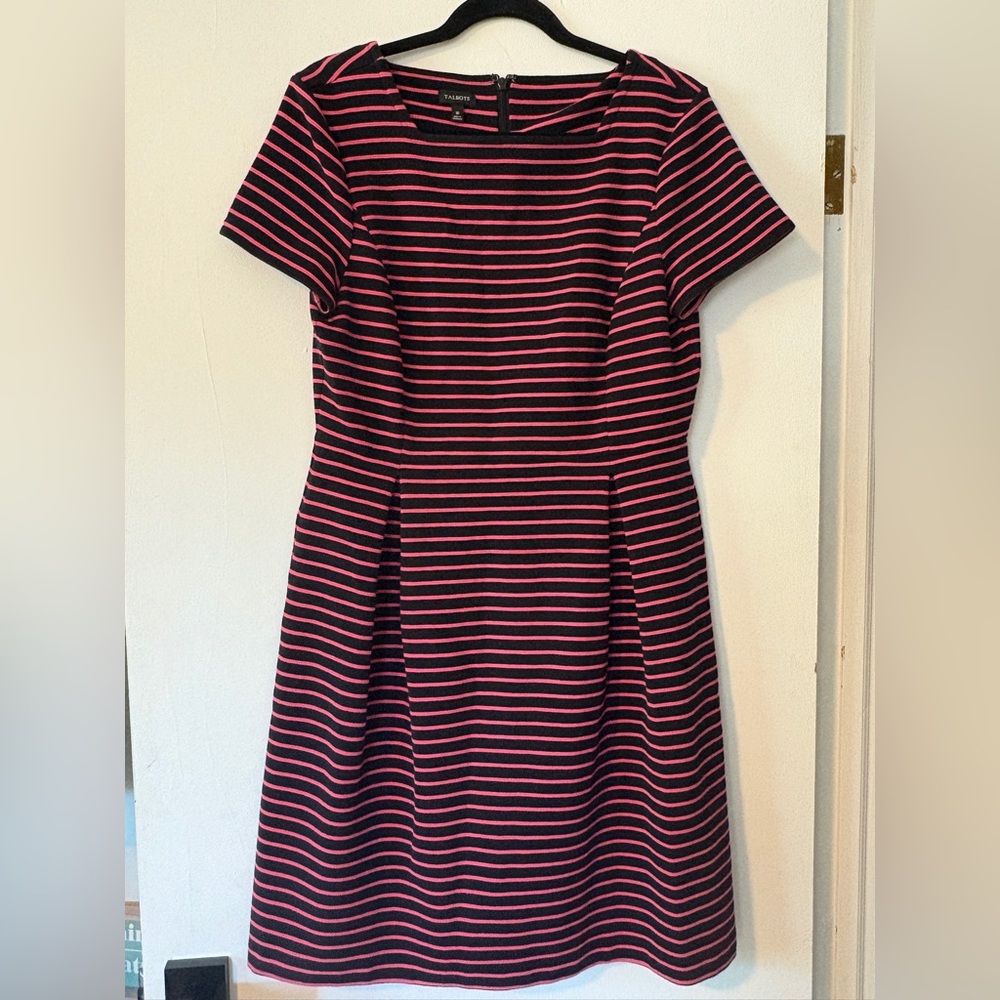 Talbots Dress Women’s Size 10 Pink Black Striped Knee Length Sheath Careerwear